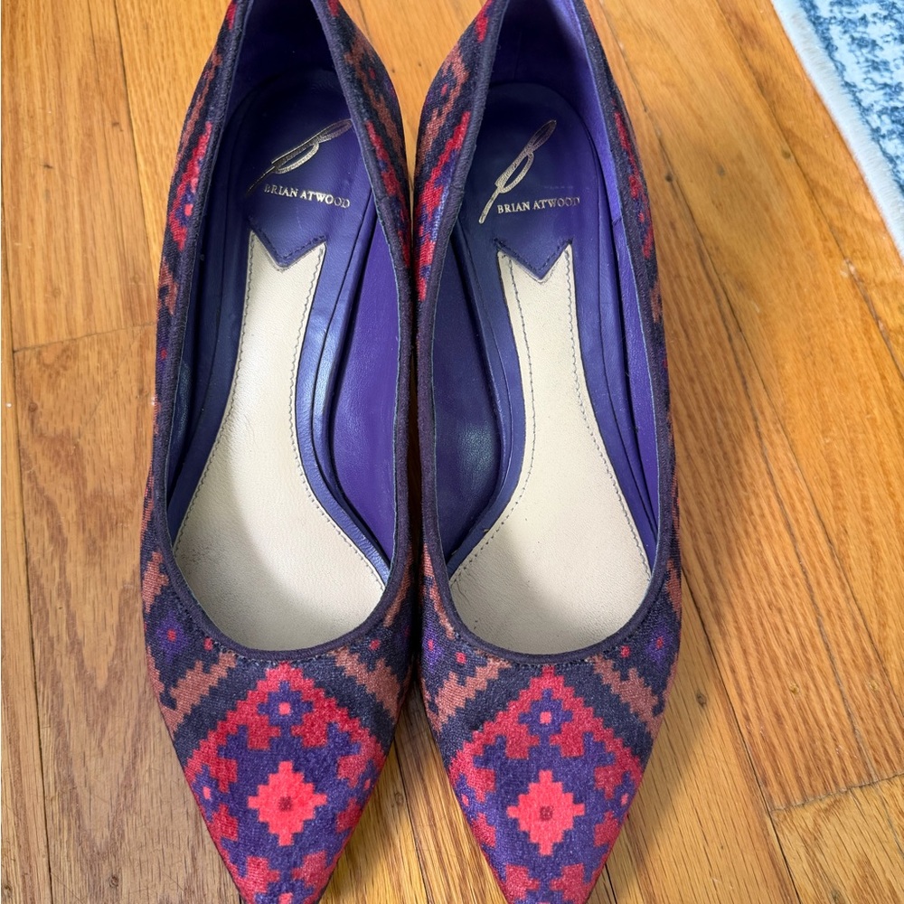 Brian Atwood Purple and Red Geometric Pointed Flats